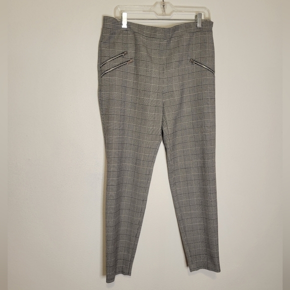Zara plaid herringbone checkered career pants w/zipper pockets - Picture 1 of 6